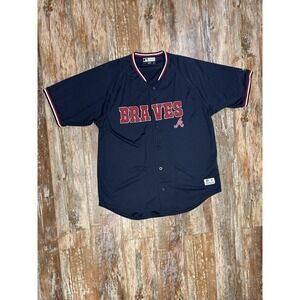 True Fan Atlanta Braves MLB Button Up Jersey Size XL
